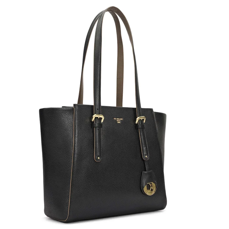 Da Milano Medium Wax Leather Tote - Black